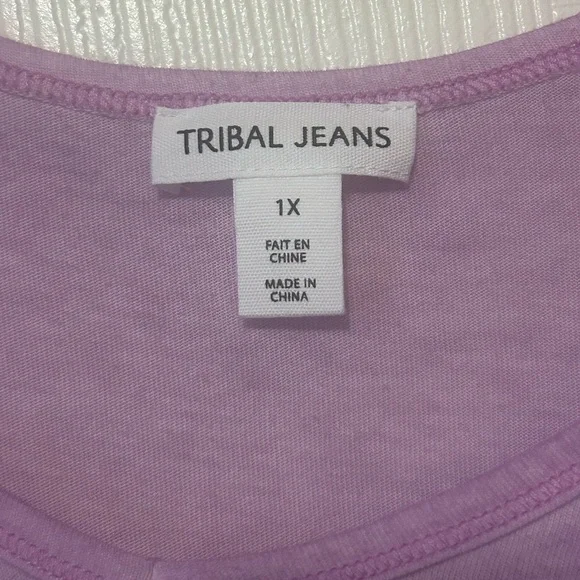 NWT Tribal Jeans Purple Ruffle Sleeve Blouse 1x - Picture 4 of 5
